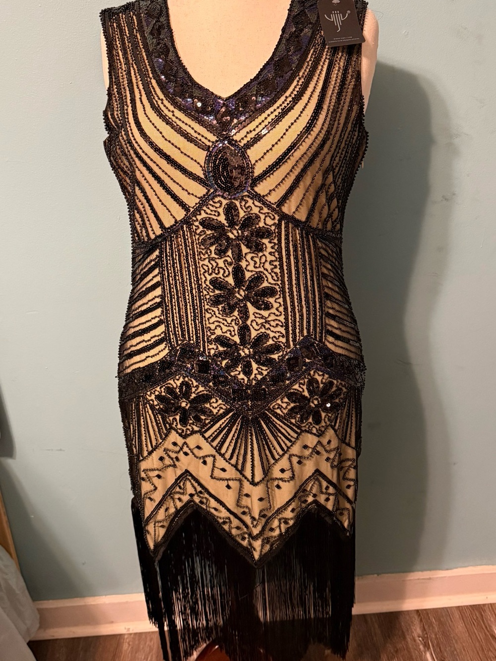 Stunning Beaded Black and Nude Sleeveless Flapper Dancing Dress